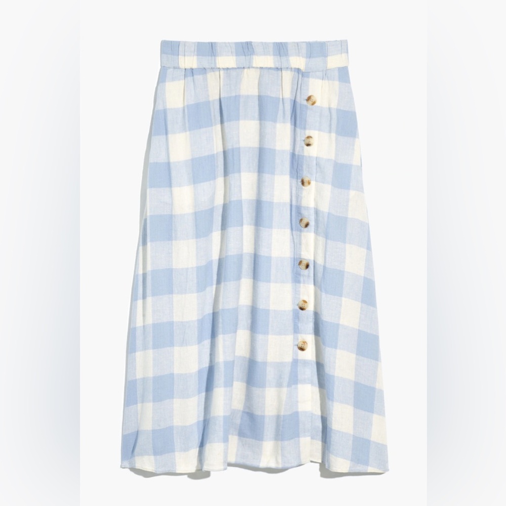 Madewell Side Button Linen Blend Gigham Midi Skirt - XL